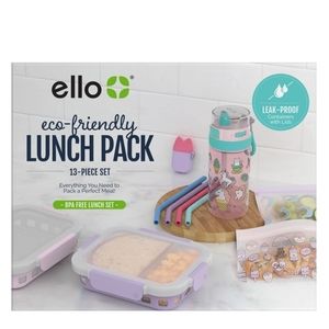 Ello 13-Piece Kids Food Storage, Straws and Water Bottle Lunch Pack Set